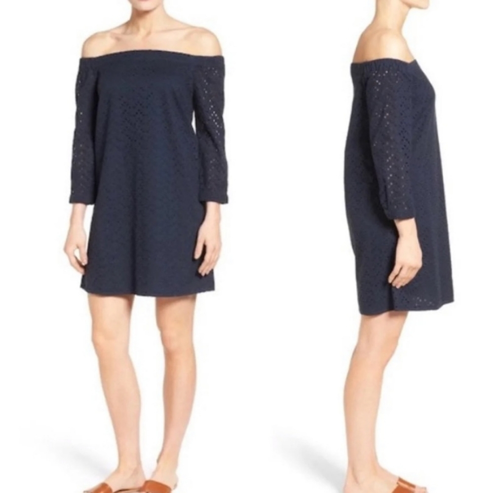 Halogen Eyelet Lace Off The Shoulder Shift Dress M